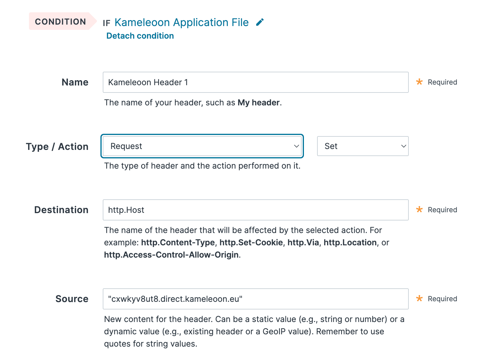 Header 1 configuration